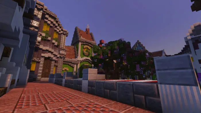Vivid blocky buildings with enhanced lighting