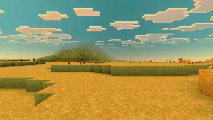 Vast pixelated desert with distant dunes