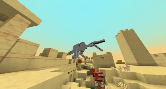 Mutated spinosaurus roams desert village