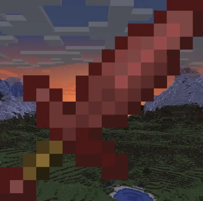 Pixelated red sword with custom design.