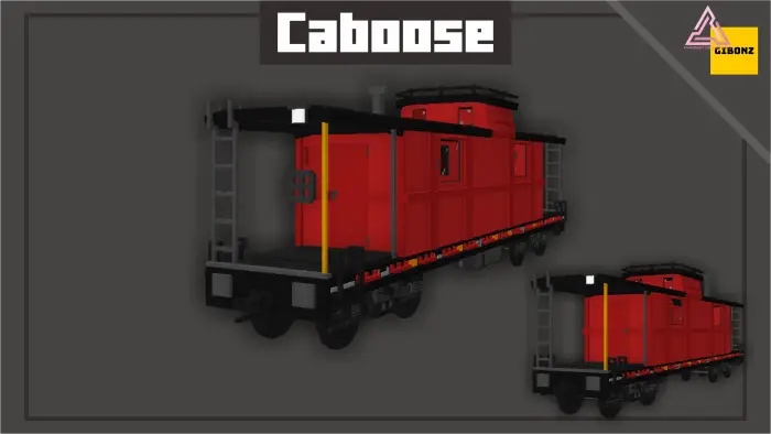Red caboose train car with black roof.