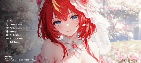 Anime-style UI menu with red-haired girl