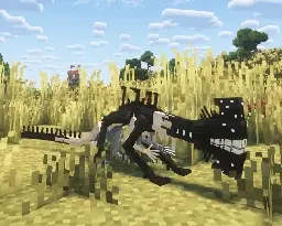 Alien creature prowling tall yellow grass.