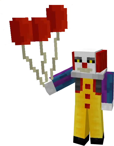 Blocky clown mob holding red balloons
