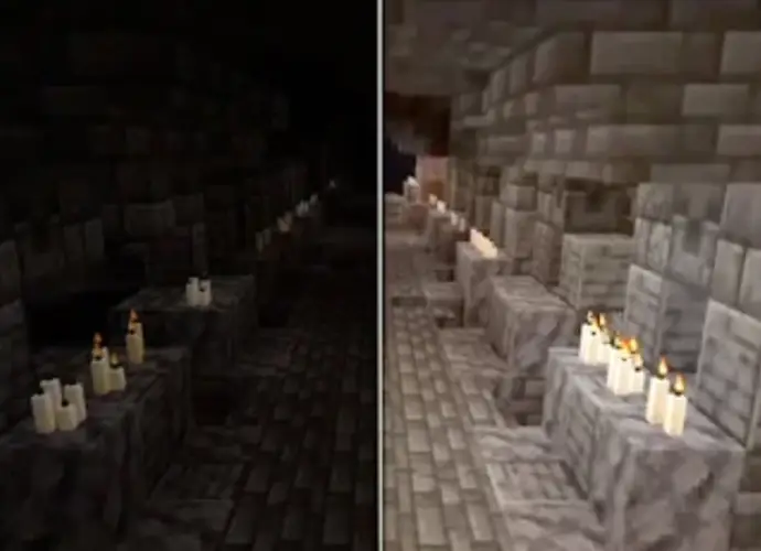 Cave view before and after night vision