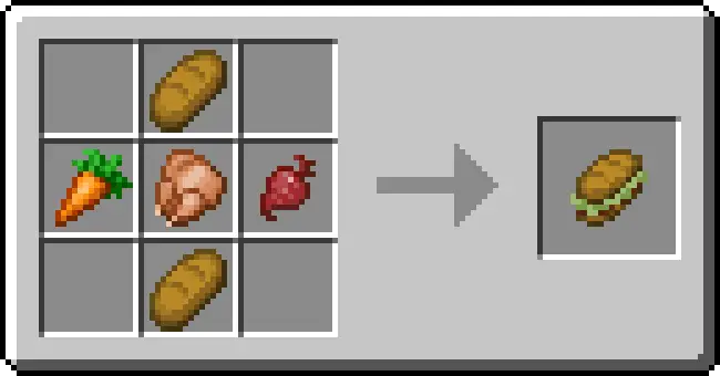 Bread, carrot, meat sandwich crafting recipe