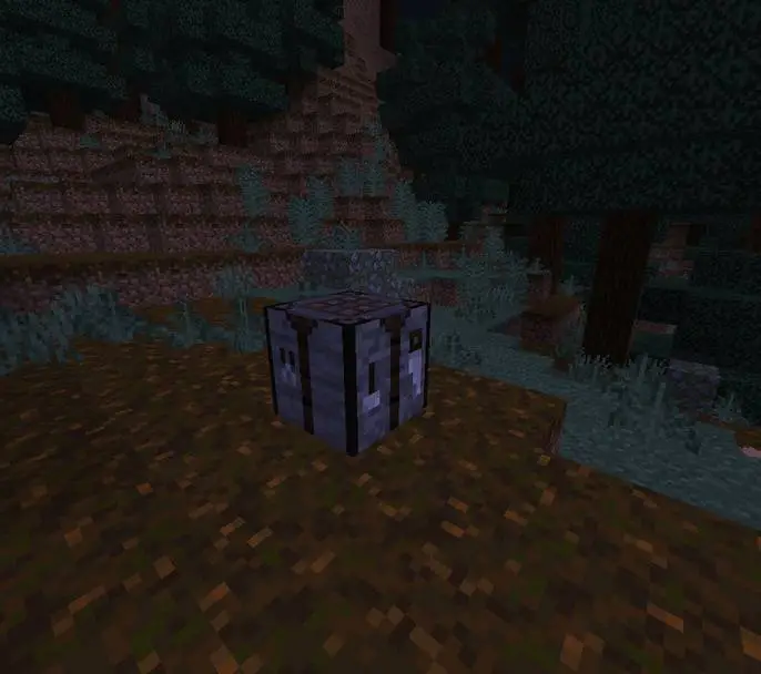 Uncrafting table block in a forest