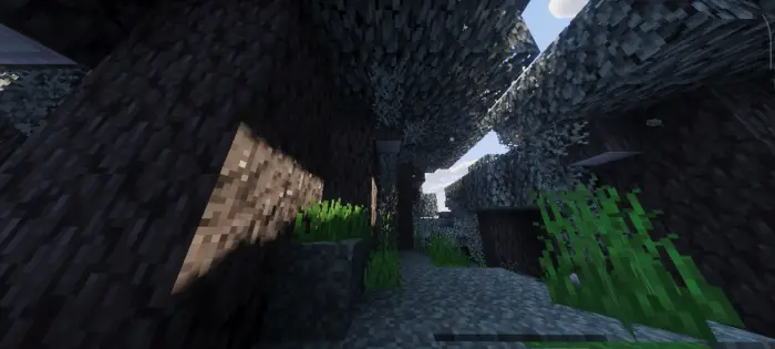 Realistic lighting and shadows on stone path