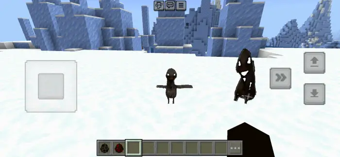 Creepy black duck creatures in snowy area