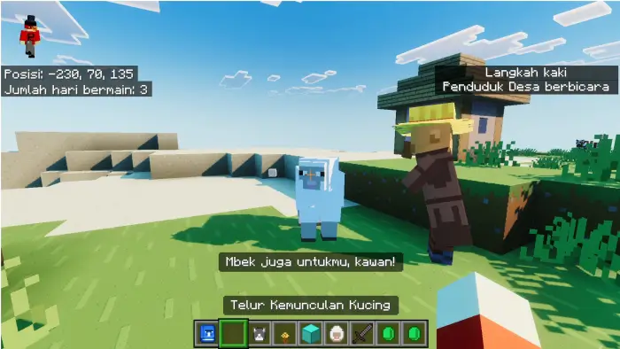 Villager and sheep with Indonesian subtitles