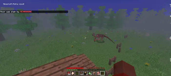 Player watches a monster in a foggy forest.