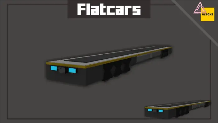 Futuristic flatcar with glowing blue lights