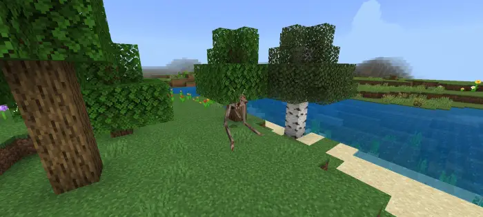 Goatman creature near trees and river