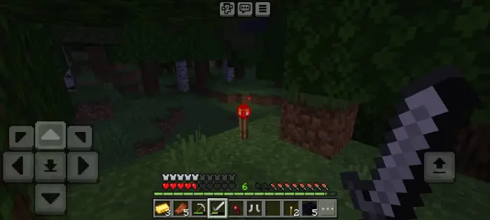 Player explores dark forest with red torch