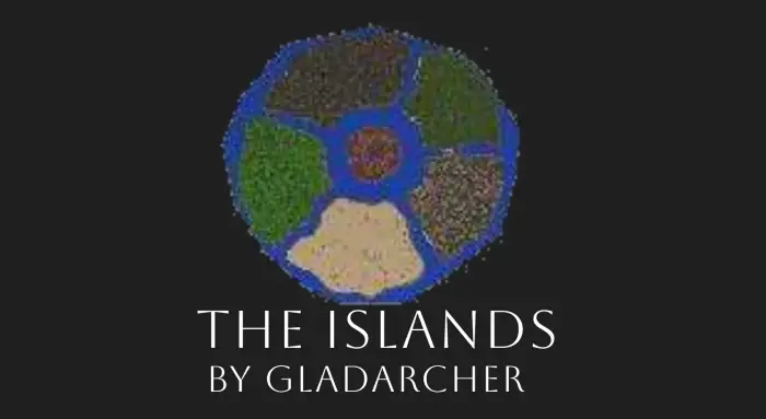 Six distinct biome islands surrounding water