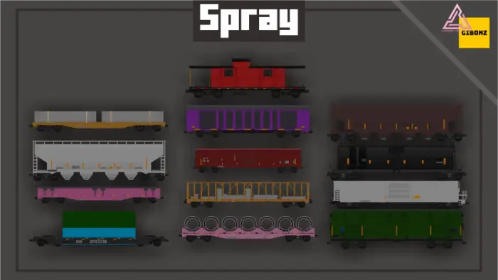 Colorful cargo train cars in various styles