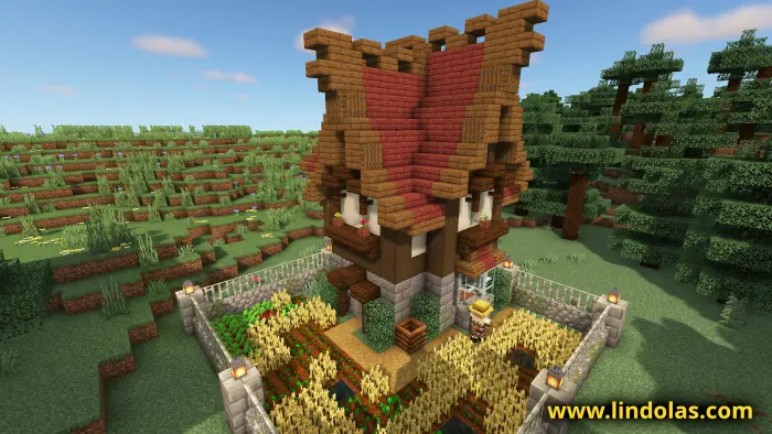 Cozy wooden survival house with garden