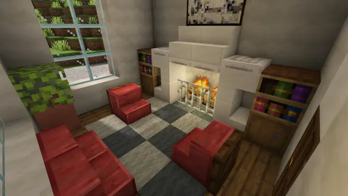 Cozy villa living room with fireplace and chairs
