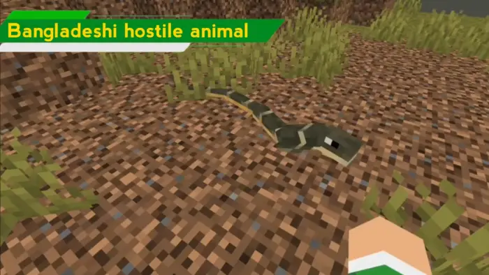 Blocky snake on a dirt and grass terrain