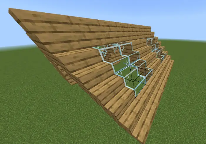 Mini glass blocks forming steps on wood planks