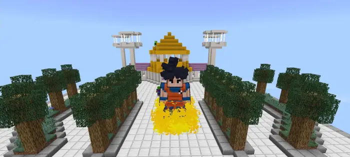 ALT text Character flying on yellow cloud near temple