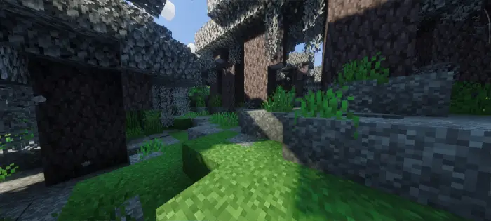 Sunlit, realistic forest with smooth textures