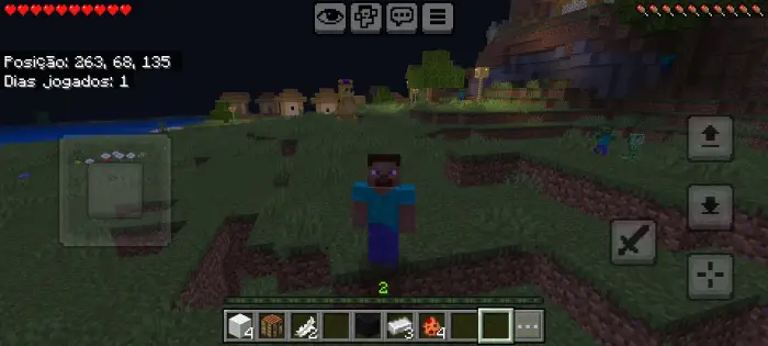 Player at night with village in background