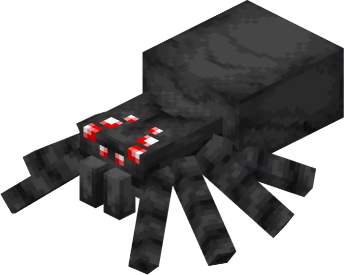 Blocky black spider with red eyes