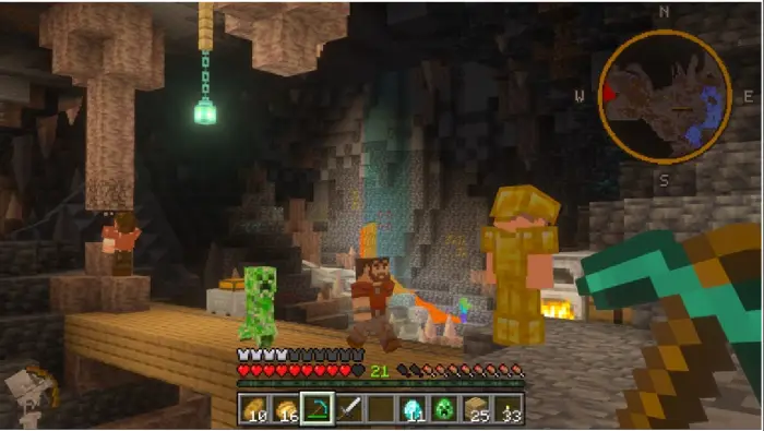 On-screen minimap with players in a cave