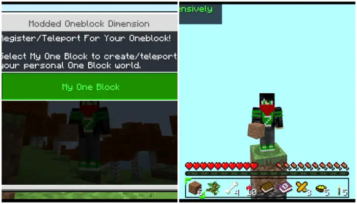 Left Teleport menu for One Block world Right Player on a floating single block