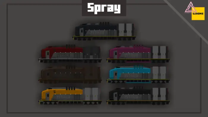 Six colorful futuristic freight trains displayed