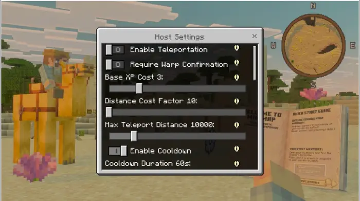 Host settings menu with minimap overlay