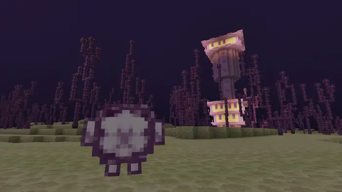 Blocky round pet in a purple landscape