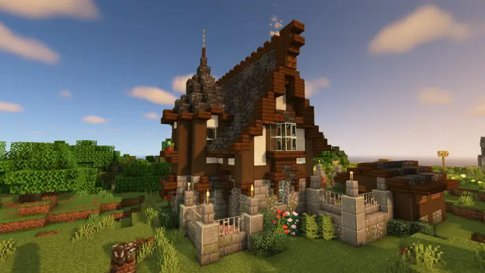 Medieval farmstead with gardens and stables