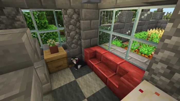 Cozy farmstead living room with garden view
