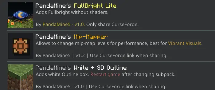 1. Night vision texture pack list item