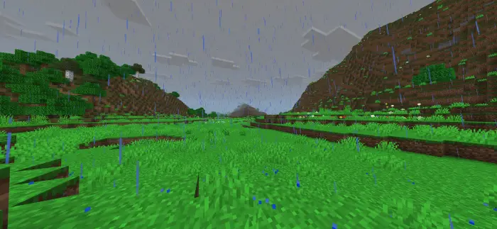 Vivid green landscape with soft rain effects