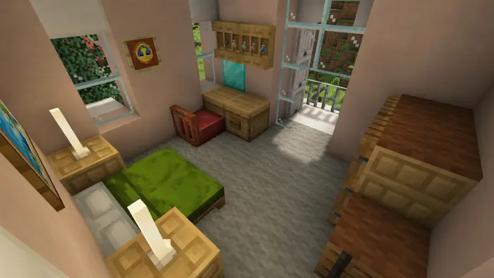Cozy furnished bedroom with balcony view