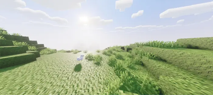 Sunlit grassy landscape with realistic lighting