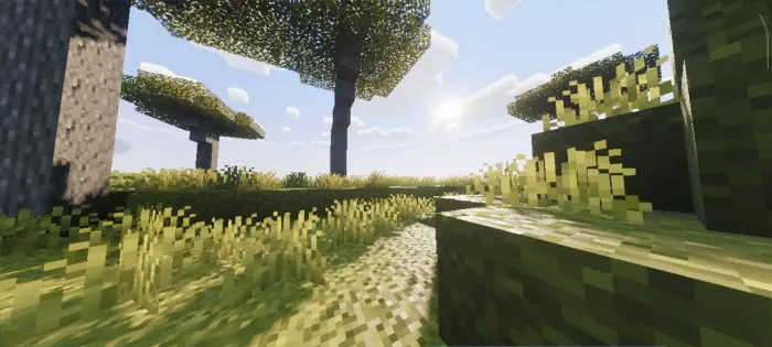 Sunlit blocky landscape with realistic shadows