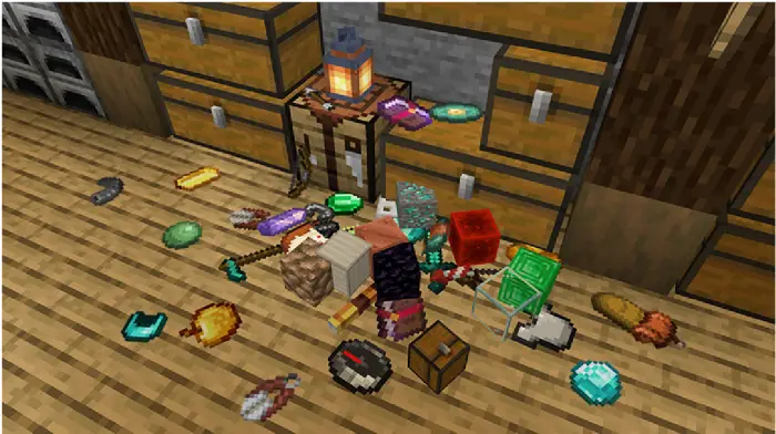 Loose items scattered on a wooden floor