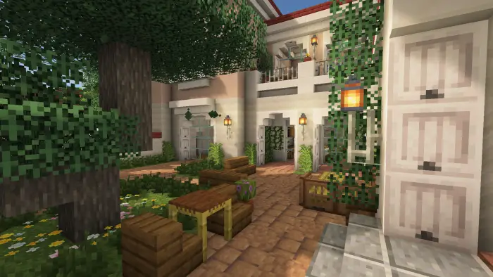 Luxury villa courtyard with garden seating