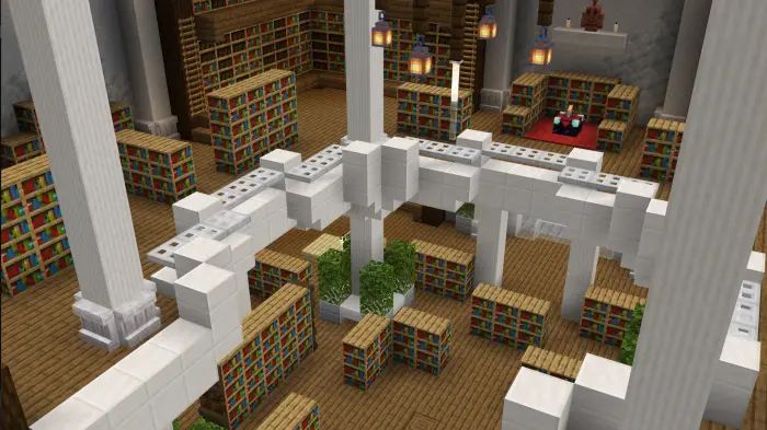 Library maze with bookshelves and pillars