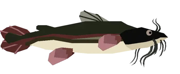 Pixelated catfish mob with whiskers and fins
