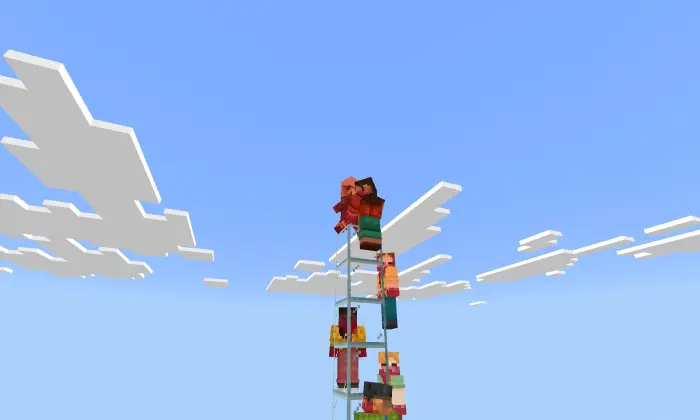 Blocky characters stacked in a tall tower