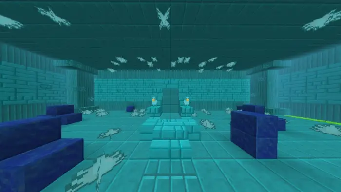Blue dungeon room with glowing accents