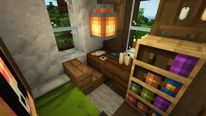 Cozy medieval house with desk and bookshelf