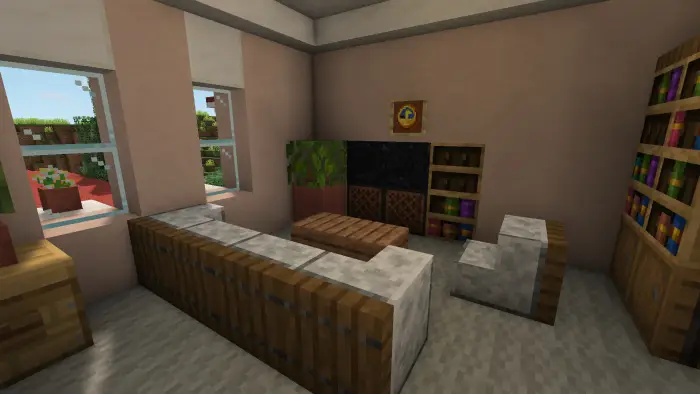 Cozy furnished villa living room with bookshelves
