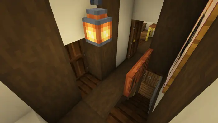 Cozy wooden hallway with lantern lighting