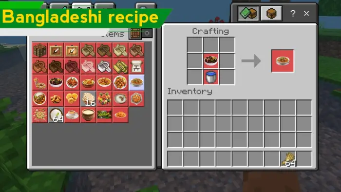Crafting screen with Bangladeshi food items